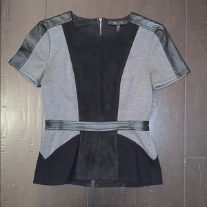 BCBGMaxazria Black Leather & Suede Zip Top